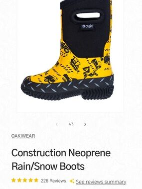 Oaki Kids' Construction Yellow Neoprene Rain/Snow Boots
